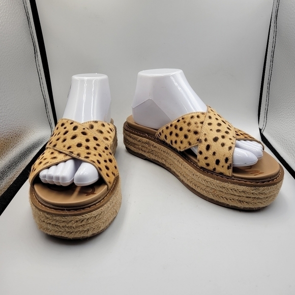 SAM EDELMAN Korina Tan Cheetah Print Platform Sandal Sz 7.5 - Picture 1 of 12